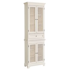 a tall white cabinet with two doors