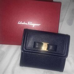 Brand New With Tags And Box 100% Authentic Women’s Salvatore Ferragamo Wallet In Navy Luxury Blue Wallet For Formal Occasions, Formal Blue Bags With Card Slots, Blue Rectangular Wallets For Formal Occasions, Formal Blue Rectangular Wallets, Designer Rectangular Office Wallets, Blue Leather Wallets For Formal Occasions, Blue Leather Formal Wallets, Designer Blue Wallet For Formal Occasions, Designer Blue Wallets For Formal Occasion