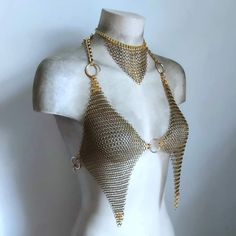 Viking Valkyrie, Chainmail Top, Metal Outfit, Chain Bra, Chain Dress, Warrior Queen, Festival Tops, Upcycled Fashion, Chain Mail