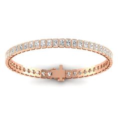 Bracelets 14K & 18K Gold and Radiant Cut Diamond 7-8 ct Tennis Bracelet Bezel Set Rose Gold Diamond Bracelet With Bezel Setting For Anniversary, Rose Gold Diamond Bracelet With Bezel Setting, Rose Gold Tennis Bracelet With Single Cut Diamonds, Rose Gold Bezel Set Bracelets For Wedding, Rose Gold Wedding Bracelet With Bezel Setting, Bezel Set Earrings, Signature Bracelet, Always Forever, Diamond Stacks