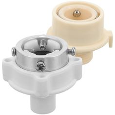 two different types of valves and fittings are shown in this image, one is white and the other is beige