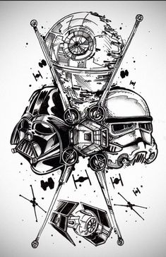 a star wars tattoo design with two helmets and swords