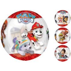 the paw patrol plates are on display in front of a white background with four different images