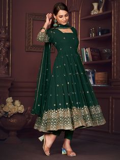 Introducing our stunning "charming green embroidered georgette festival wear anarkali suit" - the perfect outfit for all your festive occasions. This beautiful green anarkali suit is crafted from high-quality georgette material with exquisite sequin and embroidered work, giving it a touch of elegance and grace. The suit comes with matching crepe pants and a georgette dupatta, adorned with sequin work, embroidered work, and a beautiful lace border for added charm.
You can wear it to festivals, fu Green Anarkali Suits, Blue Sharara, Green Sharara, Georgette Dupatta, Gaun Fashion, Palazzo Suit, Sharara Suit, Salwar Kamiz, Eid Dresses