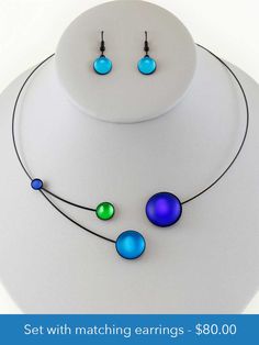 Artistic Adjustable Jewelry For Parties, Artistic Adjustable Jewelry For Party, Unique Glass Jewelry With Matching Earrings, Elegant Glass Jewelry With Wire Wrapping, Elegant Czech Glass Jewelry With Matching Earrings, Round Glass Jewelry For Parties, Elegant Multicolor Metal Necklace, Round Glass Party Jewelry, Wire Wrapped Round Jewelry For Parties