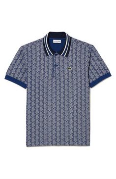 Diamond monograms neatly pattern a polo crafted with soft cotton and a stripe-ringed collar in a fit that keeps you looking casual and feeling comfortable. Spread collar Short sleeves 60% polyester, 35% cotton, 5% nylon Machine wash, tumble dry Made in Turkey Cotton Jacquard Knit Collared Polo Shirt, Diamond Monogram, Casual Looks, Short Sleeves, Nordstrom, Monogram, Collar, Mens Tops, Pattern