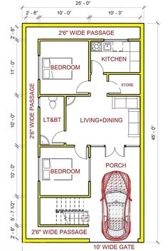 House plan 1930 House, Cheap House Plans, House Plan Ideas, South Facing House, 20x40 House Plans, Building Front Designs, Home Engineering, Rendered Floor Plan, Cheap House