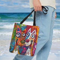 Funny Dog Tote Bag Gift For Dog Owner Whimsical Art Bag Pet Lover Gift Summer Tote Cute Dog Canvas Tote Shoulder Bag Foldable Large Capacity. Introducing our Tote Bag with an adorable all-over dogs print! This practical and high-quality bag is the perfect blend of comfort and style, whether you're strolling along the beach or exploring the vibrant streets of town. 𝐃𝐄𝐓𝐀𝐈𝐋𝐒 🐶 100% Polyester 🐶 Boxed corners 🐶 Black inner stitching, transparent thread on hems. 🐶 Black cotton handles 🐶 Wi Playful Multicolor Bags With Cat Design, Daily Use Multicolor Bags With Animal Design, Rectangular Dog Print Bag For Gift, Multicolor Rectangular Bag With Animal Design, Multicolor Animal Design Rectangular Bag, Colorful Dog Art, Dog Tote Bag, Dog Tote, Cats Tote Bag