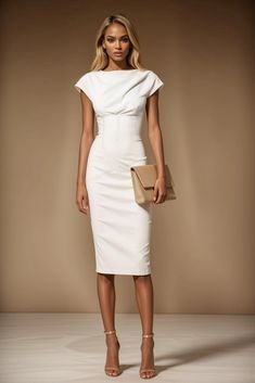 AUDRAY | JACKIE - light ivory fitted sheath dress Elegant Dresses For Work, Pretty Pink Dresses Classy, Dress To Look Rich, Business Formal Dresses For Women, Elegant Chic Outfits Classy, Lawyer Outfit Women Classy, Classy Timeless Outfits, Elegant White Dress Classy Chic, Work Dresses For Women Office Outfits