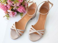 Short-heeled Beige Leather Bridal Shoes, 3cm Block Heel Sandals for Weddings, Ankle Strap Closure, Strappy Front Creamy Bridal Sandals - Etsy Summer Wedding Shoes With Low Heel, Medium Width Sandals For Summer Wedding, Medium Width Wedding Sandals For Summer, Summer Wedding Medium Width Sandals, Summer Wedding Low Heel Kitten Heels, Cream Low Heel Wedding Shoes For Summer, Wedding Sandals Medium Width Low Heel, Wedding Sandals With Low Heel, Medium Width, Medium Width Low Heel Wedding Sandals