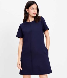 Done in a sleek and stretchy soft knit ponte, this shift dress is a study in modern-minimalist perfection. Round neck. Short sleeves. Front button patch pockets. Back zip.,Imported:Imported,Fit:Fit: Shift - fits straight and relaxed,Length:33 1/4" from top back neck to hem, measured from a size 8/M,Fabrication:66% Rayon 29% Nylon 5% Span,Garment Care:Machine Washable Loft Ponte Pocket Mini Dress Size XS Deep Space Blue Women's by Loft Size Regular - XS Deep Space Blue Women's Shift, Dresses, 66%, Rayon, 29%, Nylon, 5%, Span, Machine, Washable Ponte Dress, Shift Dresses, Blazer With Jeans, Sweater Sale, Deep Space, Dress With Cardigan, Petite Dresses, Dress Romper, Gray Dress