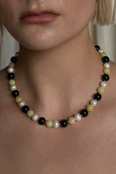 Green, yellow and pearl circle bead necklace. Fit One size fits all Composition This product is final sale Yellow Beaded Necklace, Pearls Necklace, Green Pearls, Green Bean, Green Necklace, Green And Yellow, Jewelry Inspo, New Arrival Dress, Heart Jewelry