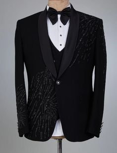 Buy Men Black Tuxedo Suit 3pc Hand Embroidered Premium Cotton online on Etsy India. Shop for handmade, vintage and unique Mens Wedding Suits items from FuleFashionHouse online on Etsy Men Black Tuxedo, Best Wedding Suits For Men, Black Tuxedo Wedding, Reception Suits, Wedding Suits Men Black, Suit For Men Wedding, Designer Tuxedo, Black Tuxedo Suit, Best Wedding Suits