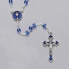 16 Blue Communion Rosary with Round Beads - Blue Beaded Rosary As A Gift, Blue Rosary With Round Beads For Gift, Blue Beaded Necklaces For Jewelry Making (8mm Beads), Blue Spiritual Rosary As A Gift, Blue Jewelry With 8mm Beads As Gift, Blue 8mm Beads Jewelry For Gift, Blue Necklaces With 8mm Beads As A Gift, Blue Necklaces With 8mm Beads For Gift, Blue Necklaces With 8mm Beads For Jewelry Making