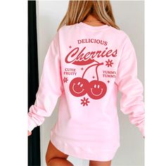 Get ready to fall in LOVE with your new Y2K cherry aesthetic sweatshirt. It features a print on the back and a smaller version of the same print on the front.  It's the cutest and most comfortable way to show off the latest styles. Also makes a great gift! * PRODUCT DETAILS * ✺ Soft preshrunk 50% cotton, 50% polyester blend ✺ Medium weight fabric (super soft feel) ✺ Wash and dry normally (on cool for best results) ✺ Designed and printed in the USA ✺ Due to different monitor screens, colors may v Y2k Cherry, Y2k Aesthetic Clothes, Crewneck Streetwear, Aesthetic Crewneck, Retro Fruit, Granola Girl Aesthetic, Strawberry Shirt, Aesthetic Sweatshirt, Sweatshirt Y2k