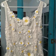 Dress With Flowers And Liner. Size Large, Side Zipper. Never Worn. Top Flowers, Dress With Flowers, Vintage Bride, Flower Tops, Flower Dresses, White Cream, Cream White, Side Zipper, Colorful Dresses