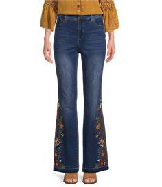 From Tru Luxe Jeans&#x2C; these jeans feature:Stretch denim fabricationHi-rise 5 pocket silhouetteFloral embroideryFringed hemCenter front zip/button closureApprox. 32" inseamCotton/polyester/spandexMachine washImported. Embroidered Denim Flare Jeans For Fall, Fall Embroidered Denim Flare Jeans, Embroidered Mid-rise Flare Jeans For Fall, Mid-rise Embroidered Flare Jeans For Fall, Medium Wash Bottoms With Floral Embroidery For Fall, Embroidered Dark Wash Jeans For Fall, Fall Denim Pants With Floral Embroidery, Fall Season Embroidered Dark Wash Jeans, Embroidered Mid-rise Denim Flare Jeans