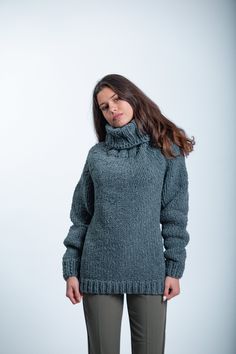 Soft Oversized Sleeve Sweater, Gray Turtleneck Sweater,  Oversized Knitted Sweater,Pullover Sweater, Winter Knit   DETAILS  *Material -Premium Bio Organic EU  Yarn ,certified organic bio yarn, non colored ,no chemical   *100 % Handmade and Homemade locally in Bulgaria /EU / by our own employed knitters. We ensure excellent working conditions- faire paid , free health insurance and 20 days annual paid vacation..     / Made in a smoke-free and pet friendly environment/ *Style - solid *Color - gray Oversized Gray Knitted Sweater, Casual Funnel Neck Chunky Knit Sweater, Casual Chunky Knit Funnel Neck Sweater, Knitted Relaxed Fit Winter Sweater, Casual Knitted Funnel Neck Sweater, Relaxed Fit Knitted Sweater For Winter, Knitted Sweater With Relaxed Fit For Cold Weather, Relaxed Fit Knitted Turtleneck Sweater, Relaxed Fit Knitted Sweater For Cold Weather