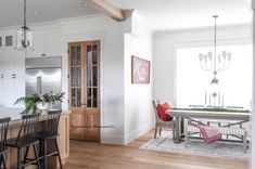 the kitchen is clean and ready to be used as a dining room or breakfast nook