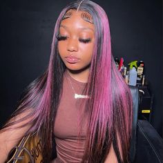 50 Inch Bust Down Wig, 5x5 Lace Closure Wig, Purple Hair Highlights, Future Hairstyles, Straight Lace Front Wig, Wig Ideas, Girl Hairstyle, Hair Twist