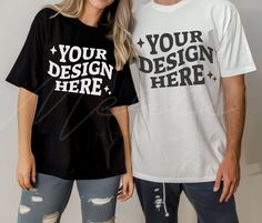 White Tee Mockup, Black And White Couples, Tee Mockup, Couples Modeling, T Shirt Mockup, Couple T-shirt, Tshirt Mockup, Shirt Mockup, White Tee