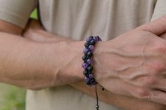 Amethyst Double Bracelet The handmade bracelet is made of an 8 mm Stainless Steel bead (on the bottom of the bracelet), 8 mm natural Amethyst beads (purple), and 8 mm natural Onyx beads (black matte). All finished with a black nylon cord, at the ends I used 8 mm Onyx beads as stoppers.  - The bracelet is adjustable and it could be made in any size. All men's bracelets could be made in women's sizes. If you want a customized bracelet write a convo in your order with your wrist size. If a buyer do Black Amethyst 8mm Bead Bracelets, Black Amethyst Bracelets With 8mm Beads, Black Amethyst Bracelet With 8mm Beads, Adjustable Black Amethyst Beaded Bracelets, Black Amethyst Bracelet As Gift, Double Bracelet, Black Onyx Bracelet, Men's Bracelets, Bracelet Men