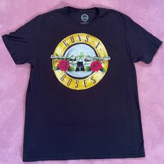 Guns And Roses 2021 Tour T-Shirt, Black. Size Xl. Never Worn Before Streetwear Crew Neck T-shirt With Rose Print, Black Crew Neck T-shirt With Rose Print, Streetwear Rose Print Crew Neck T-shirt, Black Short Sleeve T-shirt With Rose Print, Black Rose Print Short Sleeve T-shirt, Black Cotton T-shirt With Rose Print, Tour T Shirts, Tee Shirts, Roses