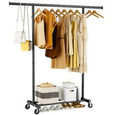 HYSEYY Metal Clothing Garment Rack with Wheels, Rolling Clothes Rack for Clothes Organizer might be your best choice for clothes storage! It is ideal for commercial, home and hospitality use, to quickly and conveniently organize your favorite clothes. Designed to hang up a large capacity, it's equipped with single-rail rack and single-layer lower shelves, easy to storage a remarkable bunch of clothes. This metal garment rack is also super easy to assemble via the included accessories. You don't Rolling Clothes Rack, Heavy Clothing, Clothing Racks, Closet Rack, Metal Clothes Rack, Heavy Duty Clothes Rack, Portable Closet, Clothes Organizer, Garment Rack