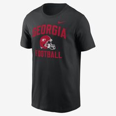 The Georgia Bulldogs Campus Football Helmet T-Shirt features a bold team design and soft cotton fabric to help get you ready for game day. Nike T-shirt For Football Season Game Day, Nike T-shirt With Team Logo For Football Season, Nike T-shirt For Football Season Sports Events, Nike College Fan Apparel T-shirt, Black Varsity T-shirt For Game Day, Nike Short Sleeve T-shirt For Football Season, Varsity Style T-shirt For Sports Season Fan Gear, Black Varsity T-shirt For Fan Gear, Nike Baseball Season Fan Apparel T-shirt