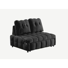 the reclining couch is black and has buttons on each arm, which are attached to an