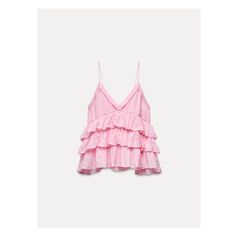 V-neck top with thin straps. Ruffled asymmetric hem. Clothes To Ask For Christmas, Frilly Tops, Zara Clothes, Pink Flowy Top, Dress Crop Top, Pretty Tops, Ruffled Crop Top, Pink Clothes, Holiday Clothes