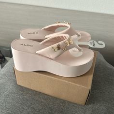 Aldo-Fun Shoes, But I Never Found A Chance To Wear Them. Brand New. Never Worn Synthetic Wedge Heel Slippers For Spring, Spring Synthetic Wedge Heel Slippers, Summer Platform Slippers, Synthetic Material, Summer Platform Slippers In Synthetic Material, Casual Pink Platform Flip Flops, Pink Slippers With Removable Insole For Summer, Pink Platform Flip Flops For Beach, Spring Platform Flip Flops With Round Toe, Pink Platform Flip Flops For Spring