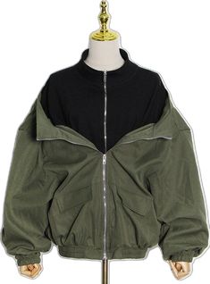 Trendy Green Fall Outerwear, Green Hooded Windbreaker For Fall, Trendy Long Sleeve Patchwork Track Jacket, Green Long Sleeve Windbreaker For Fall, Green Oversized Windbreaker For Spring, Oversized Green Windbreaker For Spring, Casual Dark Green Outerwear For Fall, Dark Green Long Sleeve Outerwear For Fall, Green Long Sleeve Outerwear For Fall