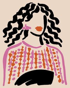 a drawing of a woman with curly hair