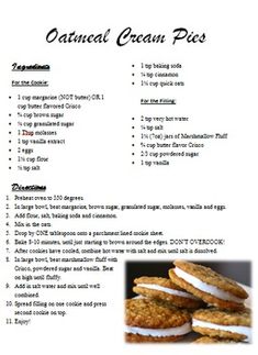 the recipe for oatmeal cream pies is shown in this page,