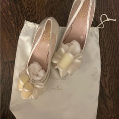 Worn One Time! Beautiful Ivory Wedding Shoes With Closed Toes And Bows. Kate Spade, Size 8, Small Heel A Few Marks But Not Too Noticeable And They Were Stunning For Our Wedding. Kate Spade Wedding Shoes, Kate Spade Wedding, Ivory Wedding Shoes, Kate Spade Shoes, Ivory Wedding, Wedding Shoes, Shoes Women Heels, Our Wedding, Kate Spade