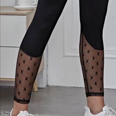 Star Shape Mesh Leggings. Never Worn. Size Xs. 95% Rayon 5% Spandex White Top Not Included. This Listing Is Only For Leggings. Space Leggings, Types Of Clothing Styles, Cheetah Leggings, High Waist Sports Leggings, Polka Dot Leggings, Ombre Leggings, Star Leggings, Liquid Leggings, Shein Pants