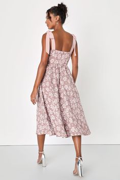 Mauve Pink Jacquard Dress - Bustier Dress - Tie-Strap Midi Dress - Lulus Dress Expensive, Strap Dress Outfit, Anniversary Dress, Cocktail Party Outfit, Pink Dress Women, Cute Floral Dresses, Pink Party Dresses, Pink Summer Dress, Pink Cocktail Dress