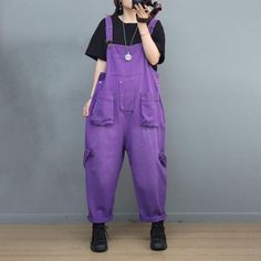 Comfortable, One of Kind. Overalls online shop,|Hand Wash|Spring/Fall|One Size|Black|Red|Violet|Female|Loose|Pullover|Pocket|Solid Color|Full Length|Cotton Blend|Street Purple Overalls, Gardening Overalls, Cargo Overalls, Overalls Summer, Cotton Dungaree, Overalls Casual, Overalls Denim, Cotton Overalls, Womens Ripped Jeans