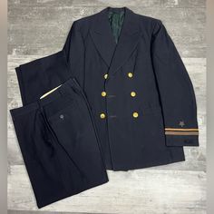 Vintage Wwii Max Oberhard Black Double Breasted Us Navy Naval Issue Dress Uniform Suit Size 38l Long, Double Breasted And None Vented! Pants Are Size 30x34, Flat Front And Plain Bottom. Measurements: Armpit To Armpit: 19.5 Inches Sleeve From Shoulder Seam To Cuff: 26 Inches Shoulder Seam To Shoulder Seam: 18 Inches Total Length Bottom Of Collar Down Back: 31 Inches Pant Rise: 13.5 Inches Leg Opening: 9.5 Inches Formal Fitted Uniform Sets, Formal Fitted Uniform With Long Sleeves, Formal Fitted Long Sleeve Uniform, Fitted Long-sleeved Military Uniforms, Fitted Long Sleeve Military Uniforms, Fitted Military Formal Uniforms, Military Style Fitted Uniform For Formal Occasions, Fitted Military Uniform For Formal Occasions, Vintage Suits