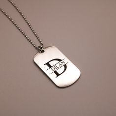 "Father's Day gift, Mens Personalized Dog Tag Necklace, navy necklace, personalized for him Customizable Dog Tag Necklace. We can engrave up to 2 sides of the necklace, depending on your wish. Prices vary for the number of sides that will be engraved. Choose which sides you want us to engrave on the necklace in the 'Sides to be engraved' menu. -------------------------- Details: * Mirror polished stainless steel * Pendant measures 2\"x1\" * 1.5mm military style Stainless Steel Chain 24\" * Engra Fathers Day Gift From Wife, Gold Bar Necklace Personalized, Navy Necklace, Cute Dog Collars, Delicate Gold Necklace, Custom Initial Necklace, Personalized Dog Tags, First Fathers Day Gifts, Bar Necklace Personalized