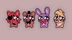 five cartoon characters with different expressions on their faces