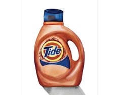 a bottle of tide liquid sitting on top of a knife