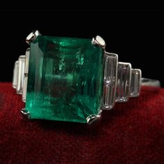 Antique Art Deco Colombian Natural Emerald and Baguette Diamond Ring Gia - Etsy Baguette Diamond Ring, Baguette Diamond Rings, Antique Art Deco, Baguette Diamond, Natural Emerald, Emerald Ring, Antique Art, Bling Bling, Baguette