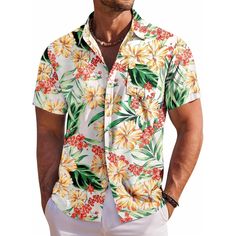 Fabric- This Men’s Short Sleeve Hawaiian Shirt Is Made Of Quality Fabric, Which Is Lightweight, Breathable, And Comfortable To Wear. Design - The Mens Beach Shirt Features, Short Sleeve, Spread Collar, Chest Pocket And Button Closure. Using Loud Colours And Bold Patterns Make Our Printed Shirts The Perfect Outfits For Summer Festivals. Summer Casual Collar Short Sleeve Shirt With Buttons, Vacation Shirt With Casual Collar And Button Closure, Casual Collar Short Sleeve Shirt For Summer, Summer Short Sleeve Shirt With Casual Collar, Casual Collar Summer Tops With Pockets, Casual Collar Tops With Pockets For Beach, Summer Tops With Pockets And Casual Collar, Beach Tops With Pockets And Casual Collar, Casual Collar Shirt With Pockets For Vacation