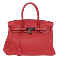 Hermès Birkin 30 Red Leather Handbag (Pre-Owned) Balenciaga Top Handle Bag, Hermes Model, Red Leather Handbags, Birkin 30, Hermes Birkin 30, Bottega Veneta Shoulder Bag, Bag Handle, Hermes Birkin, Bag Tags