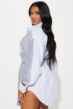 Available In Grey/combo. Mini Shirt Dress Collar neckline Long Sleeves Button up Tie waist Curved Hem Non-stretch Length = 33" Disclaimer: Stripe Placement Wil Vary 55% Cotton 45% Polyester Imported | Corporate Baddie Mini Shirt Dress in Grey size XS by Fashion Nova Striped Fitted V-neck Shirt Dress, Fitted Striped V-neck Shirt Dress, Striped V-neck Fitted Shirt Dress, Striped Long Sleeve Mini Dress For Daywear, Fitted Striped Shirt Dress For Day Out, Fitted Striped Shirt Dress For Daywear, Fitted Striped Long Sleeve Shirt Dress, Fitted Button-up Shirt Dress For Brunch, Fitted Long Sleeve Belted Top