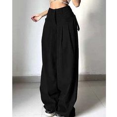 Style: Women's Wide Leg PantsPant Style: Wide Leg Pants Length: Full Length Front Style: Pleated Waist Type: High Fit Type: Loose Elasticity: Non Stretch Closure Type: Zipper Fly Pattern Type: Solid Decoration: Shirring Material: Polyester, Spandex Fabric Type: Woven Size Waist Hips Pant Length S 27.95 37.80 40.16 M 29.53 39.37 40.94 L 31.10 30.94 41.73 High Waist Baggy Harem Pants, High Waist Baggy Solid Color Harem Pants, Solid Color High Waist Baggy Harem Pants, Non-stretch Full-length Harem Pants With Pockets, Fitted Wide-leg Harem Pants With Pockets, Loose Wide Leg Pants, Jumpsuit Outfit, Polyester Spandex Fabric, Party Dress Short