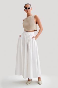 Clarence Linen A-Line Maxi Skirt - White | MESHKI U.S Linen Maxi Skirt, Skirt White, White Skirt, European Summer, White Skirts, Latest Fashion Trends, Maxi Skirt, Latest Fashion, A Line