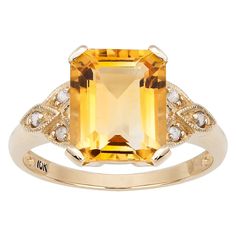 Classic Diamond Ring With Gemstone Accents, Classic Yellow Topaz Ring With Emerald Cut, Classic Emerald Cut Yellow Topaz Ring, Classic Yellow Emerald Cut Topaz Ring, Elegant Yellow Birthstone Ring, Classic Emerald-cut Topaz Ring With Diamond Accents, Elegant Yellow Birthstone Ring For Formal Occasions, Classic Topaz Ring With Gemstone Accents, Citrine Engagement Ring